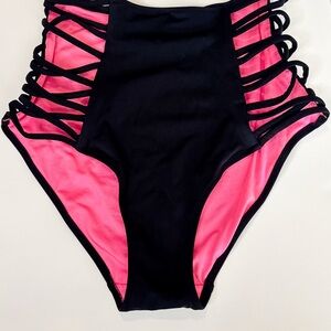 PINK Victoria's Secret Black and Pink Bikini Bottom